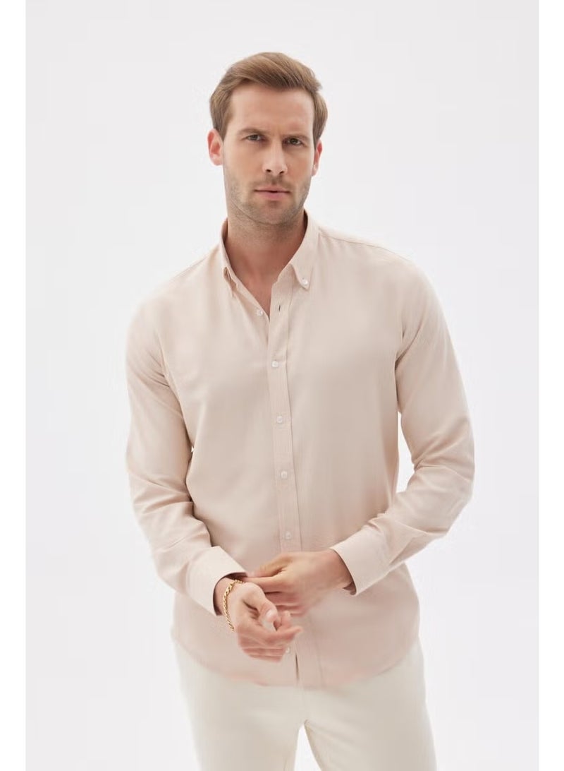Odelon Easy Iron Oxford Men's Beige Slim Fit Shirt MARS36 - Image 1